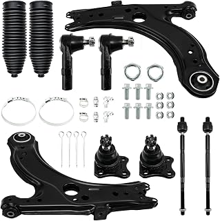 KAC Front Lower Control Arm Suspension Kit Fit for Volkswagen Jetta 1999-2005 Beetle 1998-2010 Golf 1999-2006 with Ball Joint Tie Rod Boots + Bellows K640176-10pcs