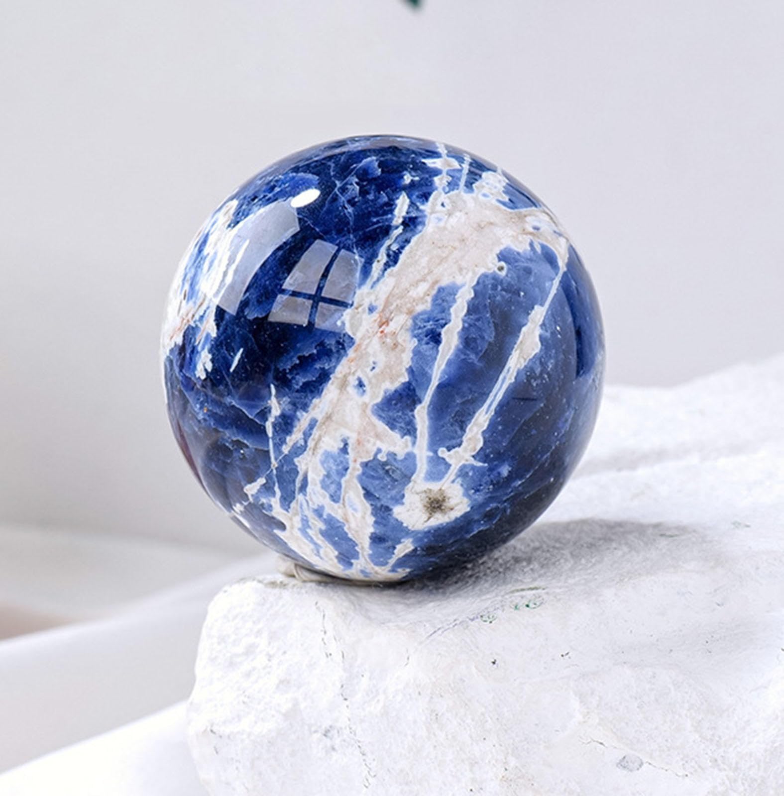 AUOQKQUT Home Decoration Blue Sodalite Ball Vein Sphere Gemstone Stone Ornament for Witchcraft Quartz Astronomy Gifts,55-60mm