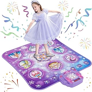 Dance Mat Children's Toy Gifts for Girls 3 4 5 6 7 8 9 Years, 2025 8 Buttons Dance Mat with Bluetooth, Flowing Light Control System with Stand, Purple Princess Gift for 3-12 Girls