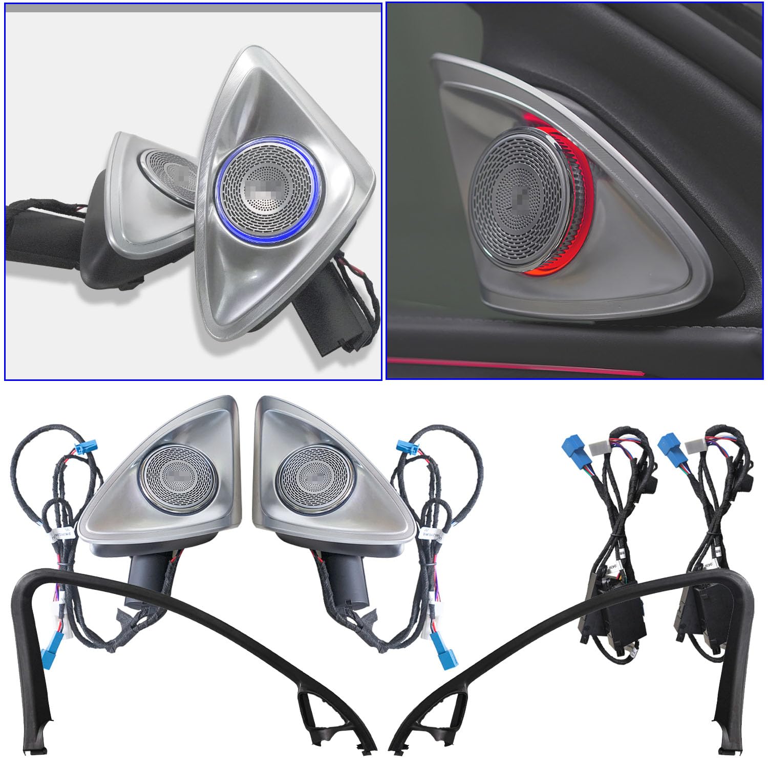 LQYTQQ 2pcs Set Car Audio Tweeters with LED Ambient Lighting Kit 64 Colors 4D Rotating Tweeter Speaker with A Pillar Replacement for C Class W206 S206 C200 C260 C300 C400 2022 up Year.