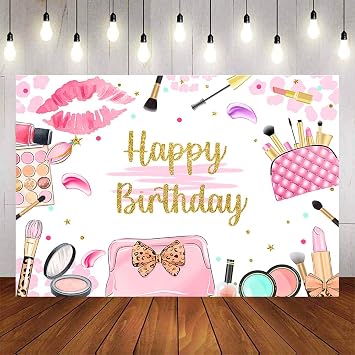 7x5ft Makeup Birthday Backdrop Beauty Glam Makeup Girl Party Background Pink and Gold Spa Tween Bday Party Banner Decorations Supplies for Girls Princess