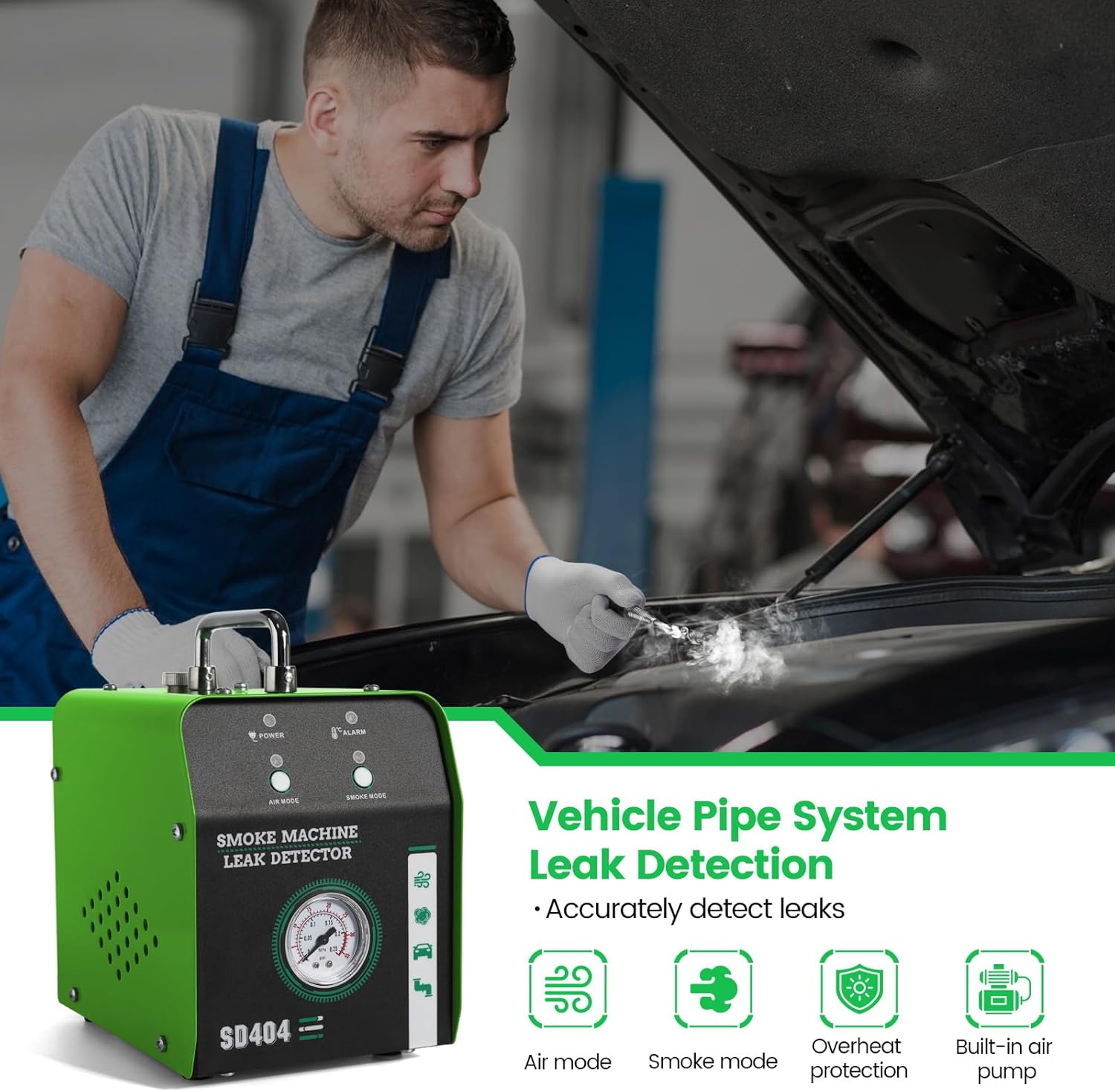 Haoguo Automotive Smoke Machine, Dual Mode Car EVAP Smoke Leak Tester Built-in Air Pump & Smoke Generator for All DC 12V Vehicles & Motorcycle Pipe Systems EVAP System