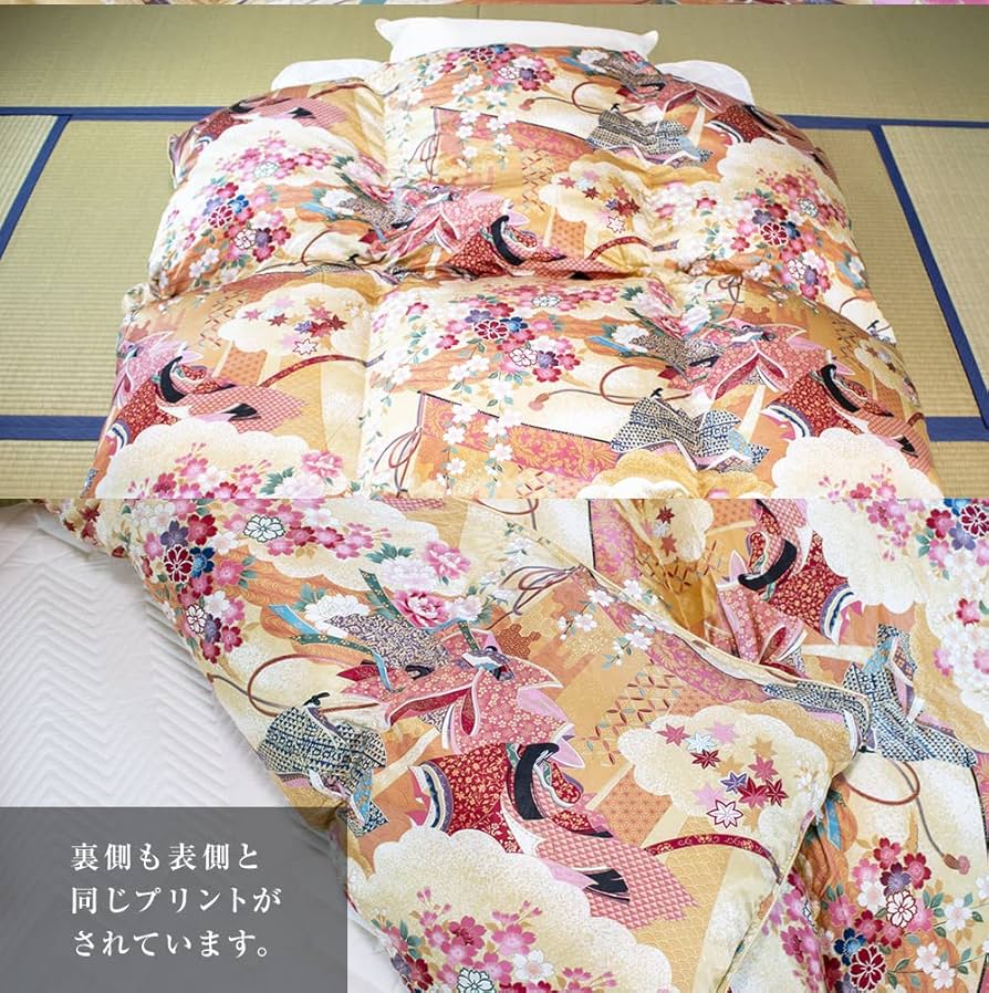 Amazon｜【和柄 シルク100％生地】安眠工場 最高級羽毛布団