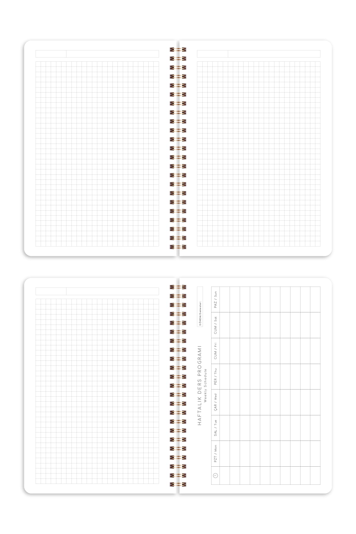 A5 Spiralli Karton Kapak 2’li Set Kareli Okul Defteri 80 yaprak, Ders Programlı Leopar