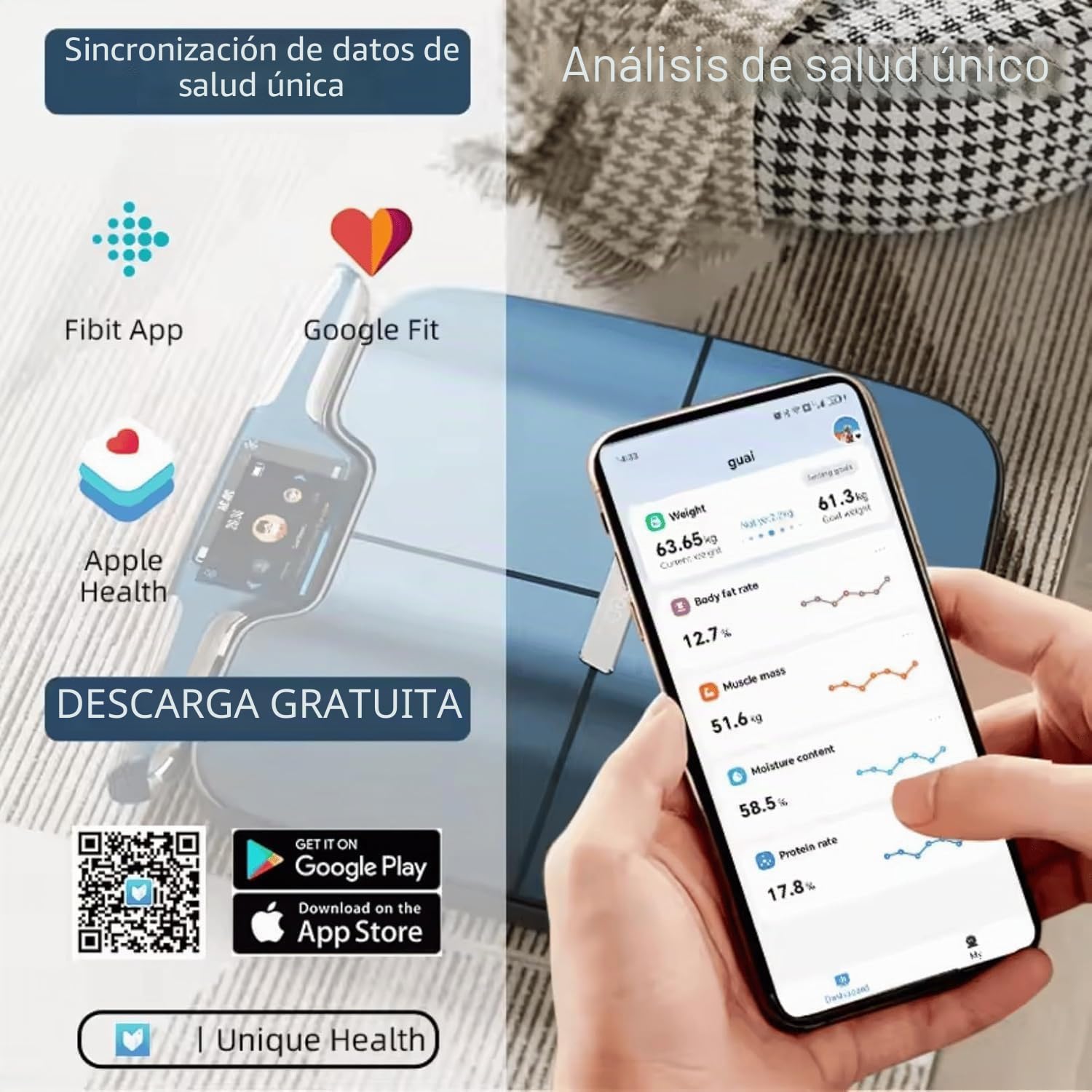 Bascula Grasa Corporal y Muscular Profesional - Impedancimétrica, Análisis Corporal 56 Parámetros con 8 Electrodos, Precisión 0,05 kg, App iOS/Android, Conexión Bluetooth y WiFi - Balanza Precision