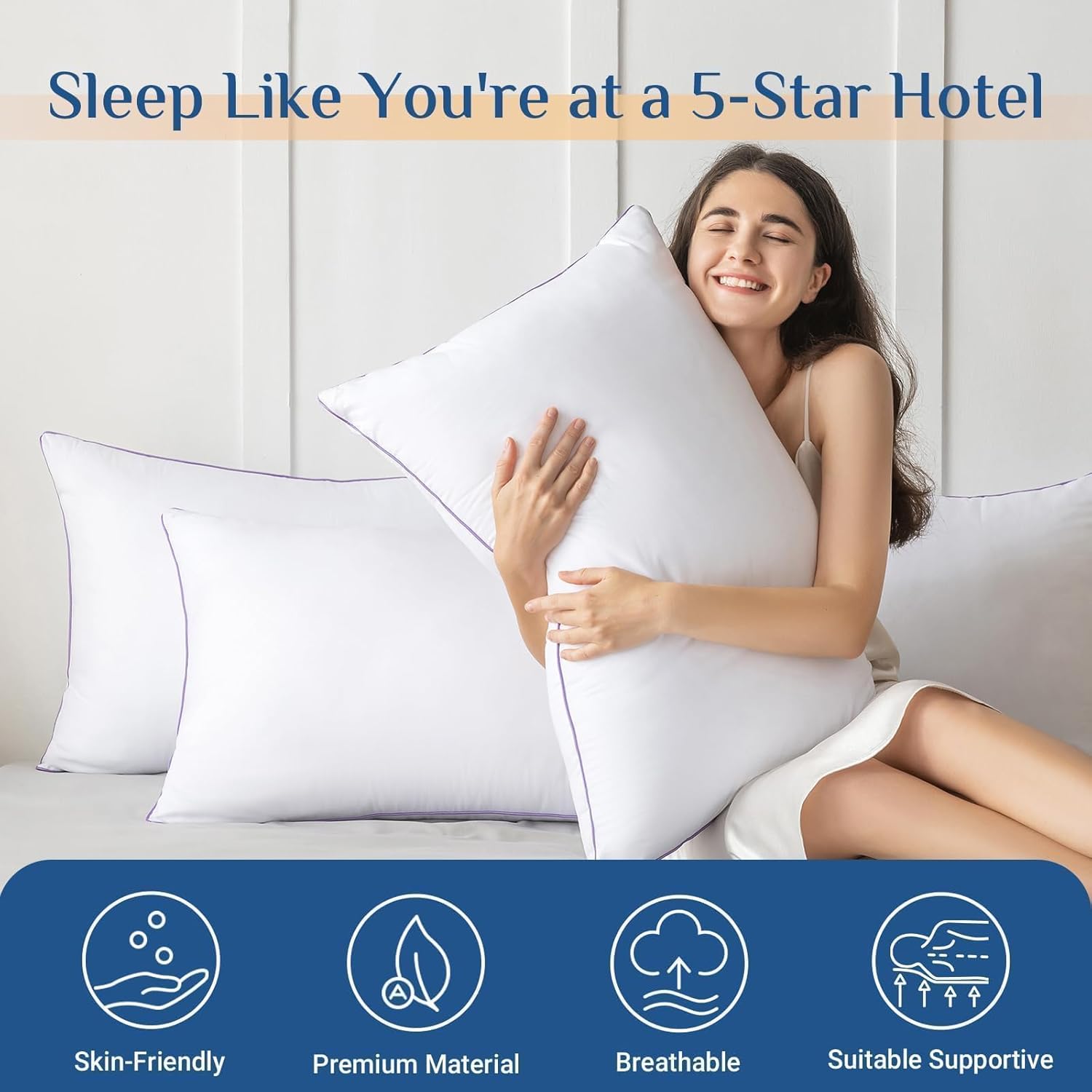 JOLLYVOGUE Pillows King Size Set of 2, Washable Supportive Bed Pillows with Super Soft Down Alternative Fill, Luxury Fluffy Hotel Quality for Side, Back, and Stomach Sleepers - Image 2