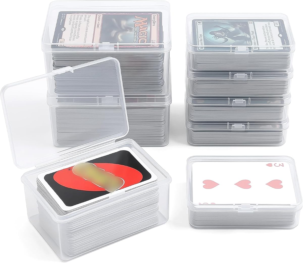 Playing Card Storage Box Set of 6, Clear Plastic Playing Card Cases Organizer with Snap Lid, Mixed Sizes Card Game Storage for UN* Cards, Standard Decks, Trading Cards, Card Game Holder Case