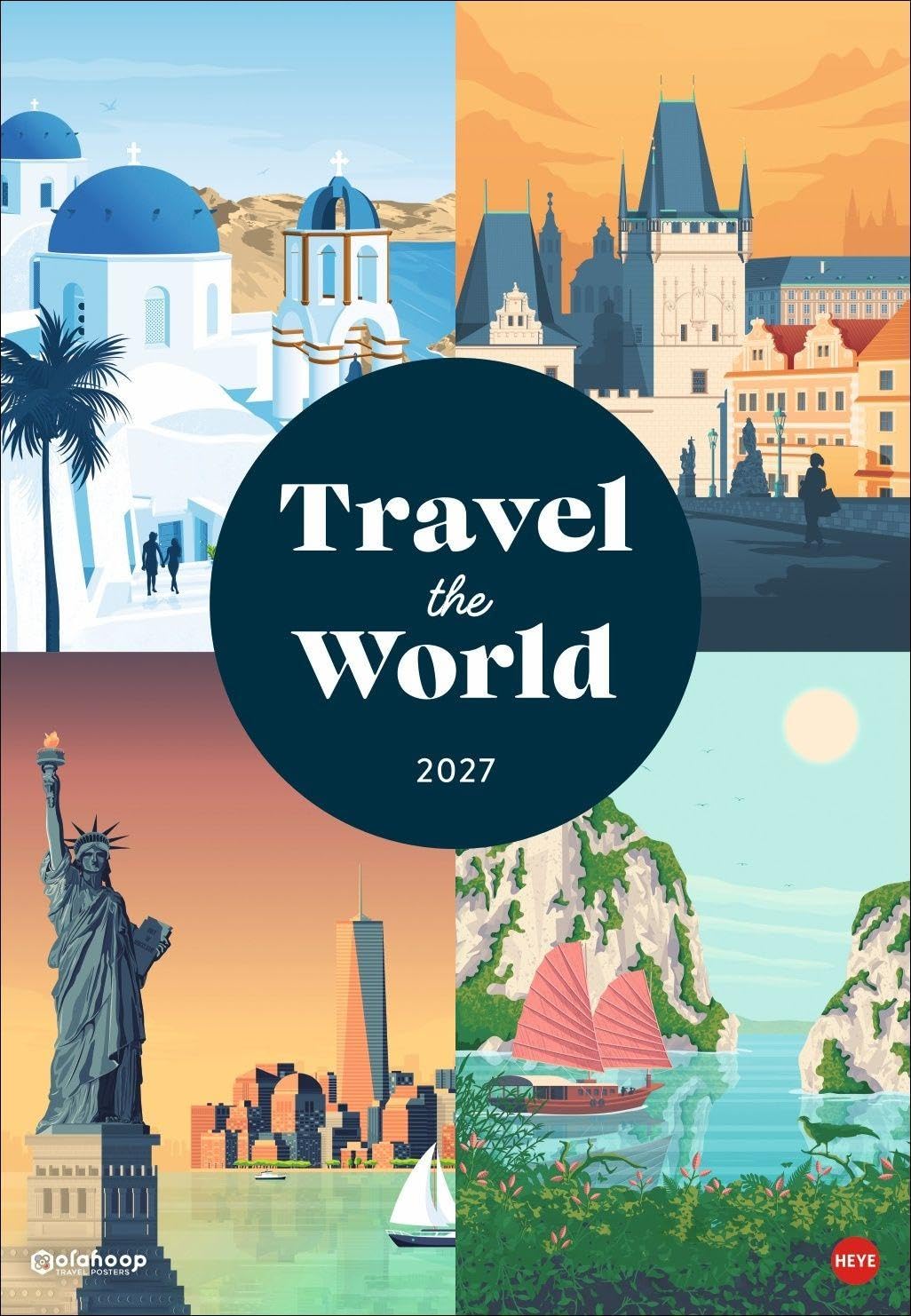 Travel the World Posterkalender 2027: Stylische Vintage-Plakate von traumhaften Reisezielen, für alle, die das Fernweh juckt: Großer Wandkalender im Format 37 x 53,5 cm