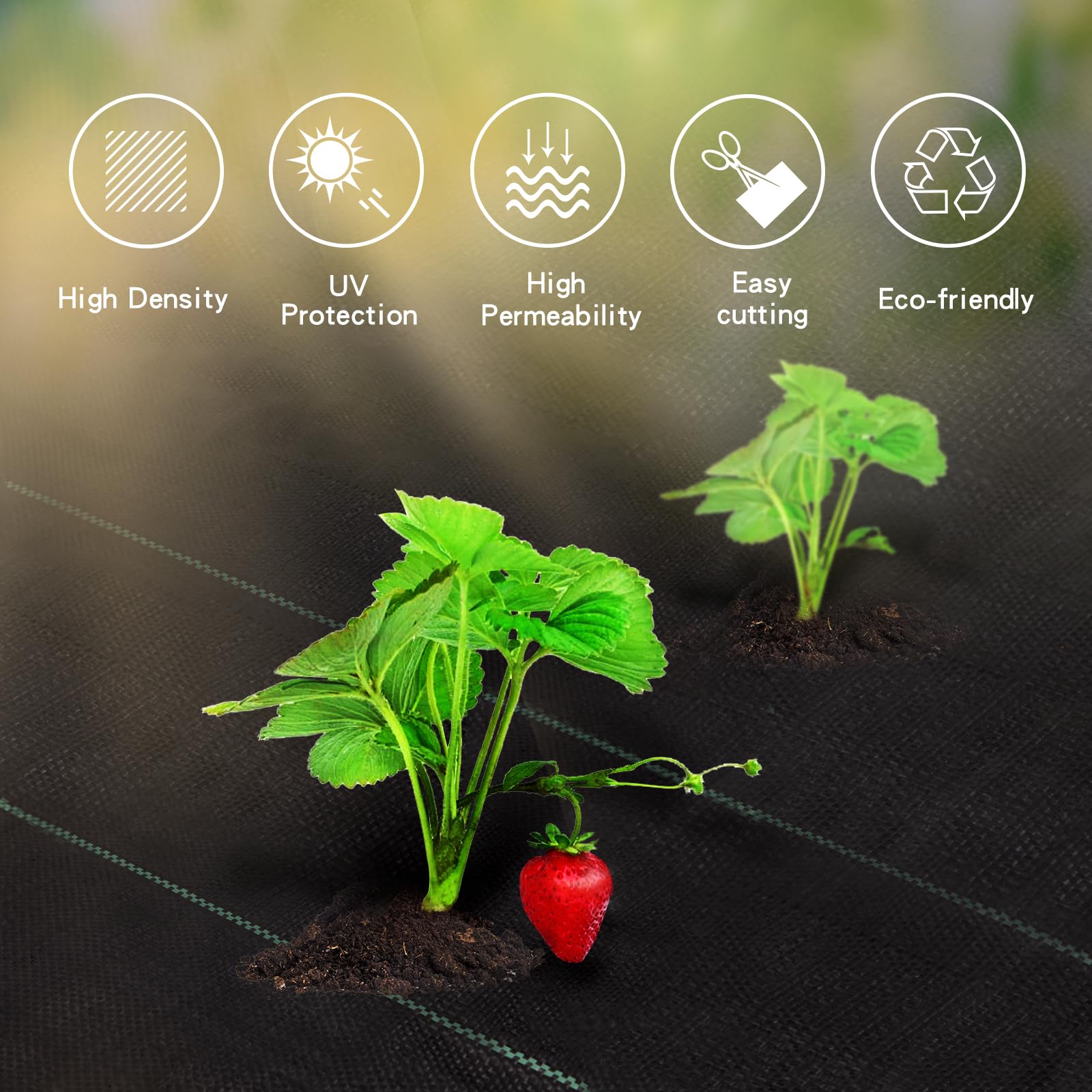 2m x 10m Heavy Duty Weed Control Membrane Garden Weed Barrier Fabric for Landscaping Driveway Gravel Artificial Grass Lawn Underlay Gadern Patios Garden Flower beds, Black Woven Ground Cover — view 2