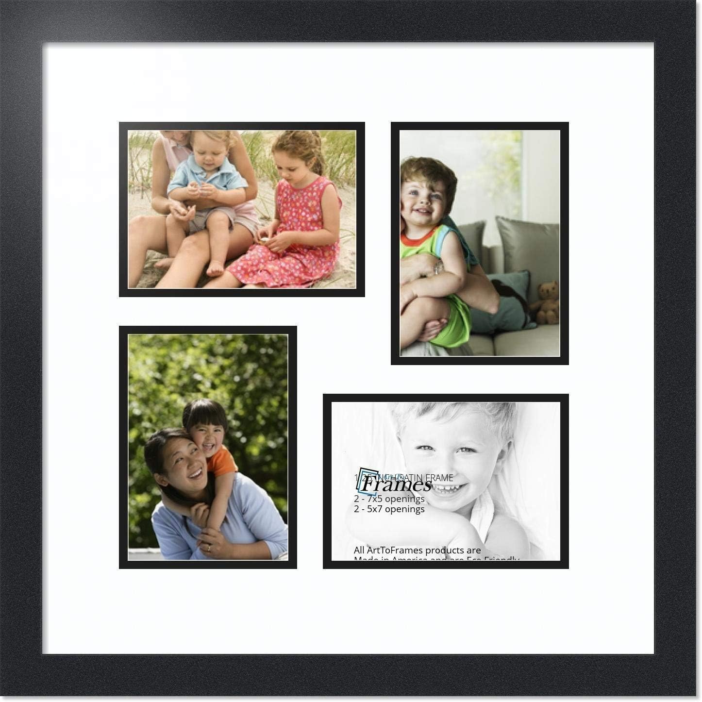 ArtToFrames Double-Multimat-179-61/89-FRBW26079 Collage Photo Frame Double Mat with 4-5x7 Openings and Satin Black Frame, Super White, 4-5x7