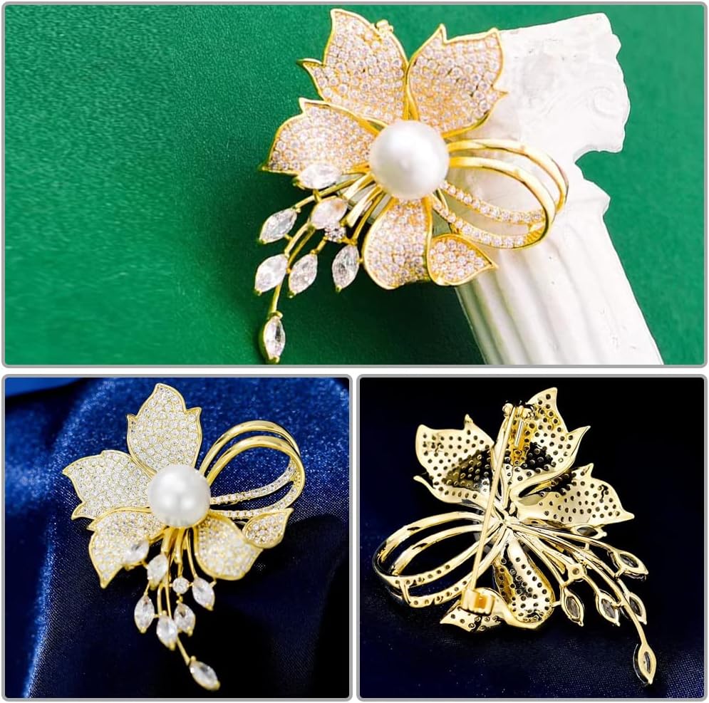 Bling Lady Crystal Brooch Pin,Fashion Elegant Flower Shape Pin suitable for Casual and Formal Clothing