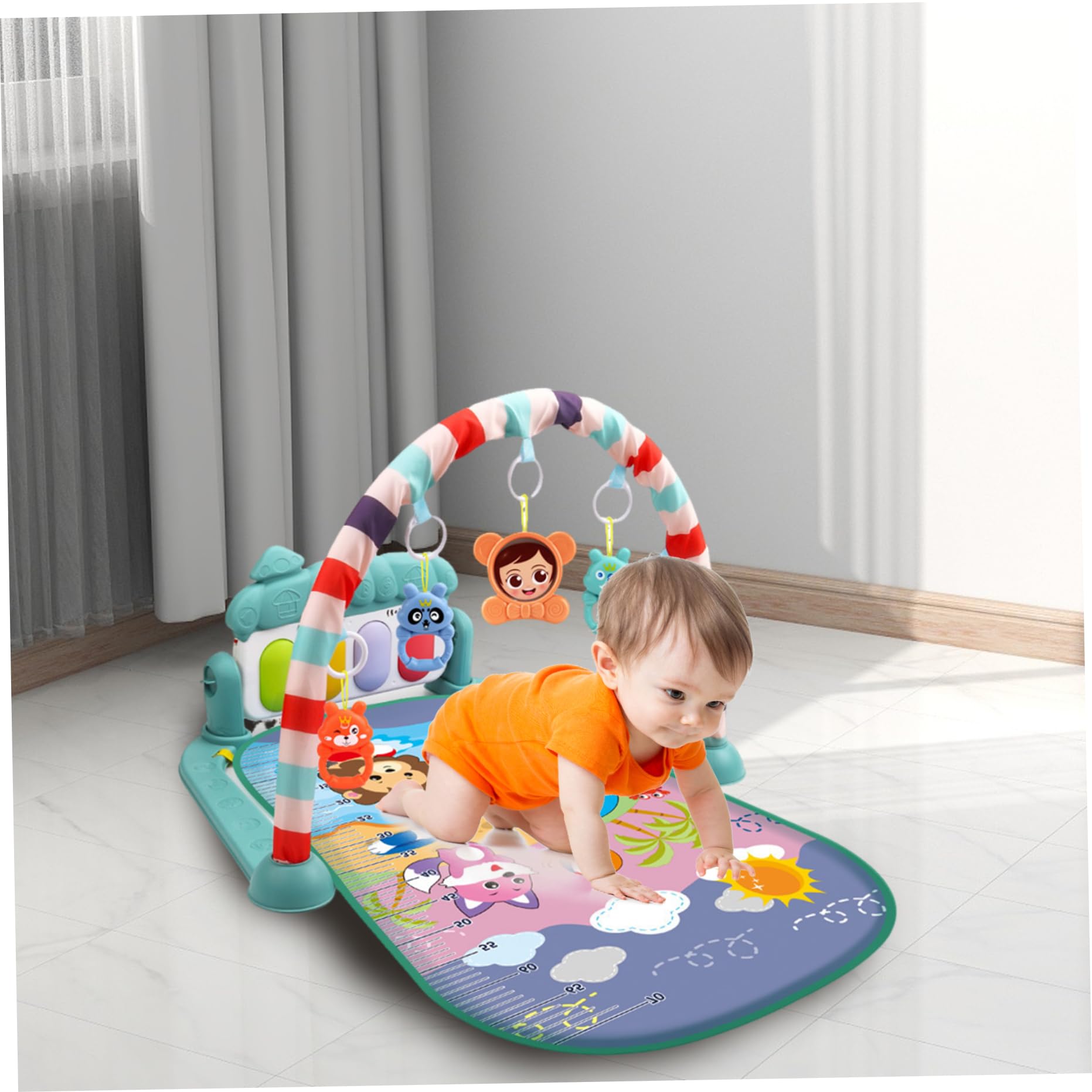 Centro de Actividades para bebés Alfombra de Juego con luz y música Verde con Colgante de sonajero para bebés