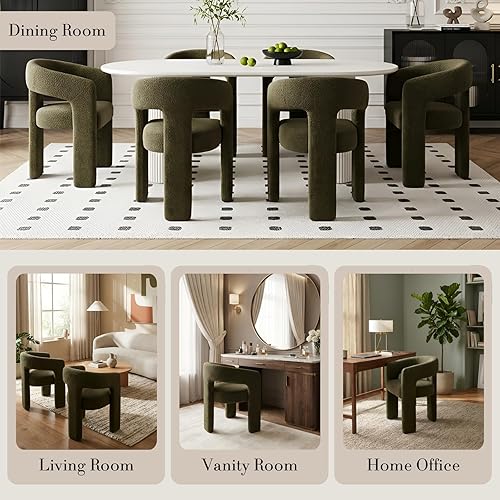 Miniatura 5 de Silla de comedor moderna con diseño de barril de sherpa, tapizada, de piel sintética, con brazo, cómoda silla auxiliar para cocina, sala de estar,