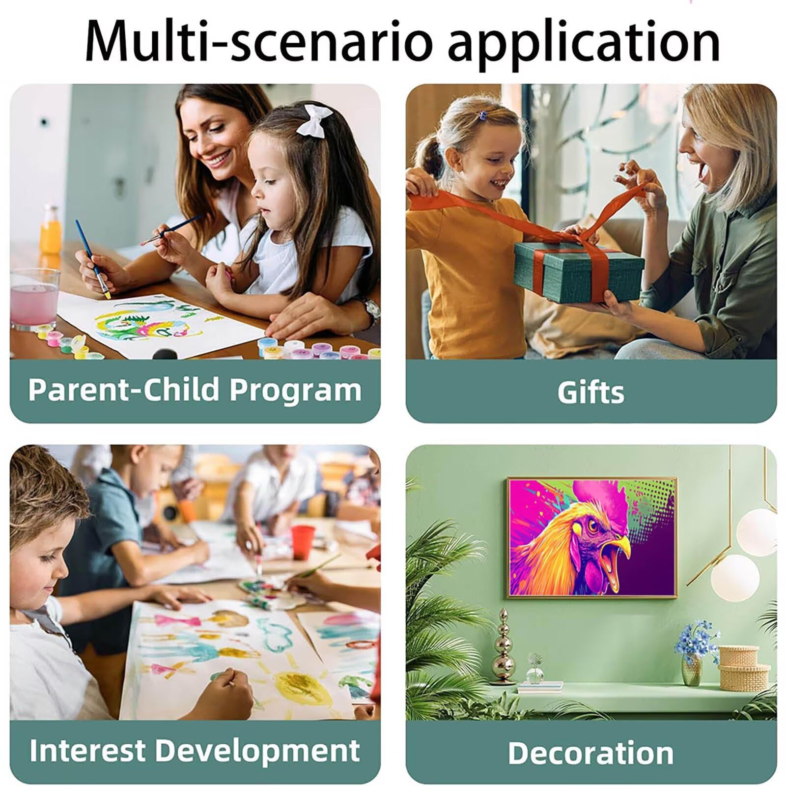 Pintar por Numeros Adultos pollo, Pintar por Numeros Niños Kit Manualidades Adultos Gallo Cuadros para Pintar por Numeros Pintura Acrílico, Cuadros Decorativos Regalos Para Mujer 80X160cm 7w-1-4