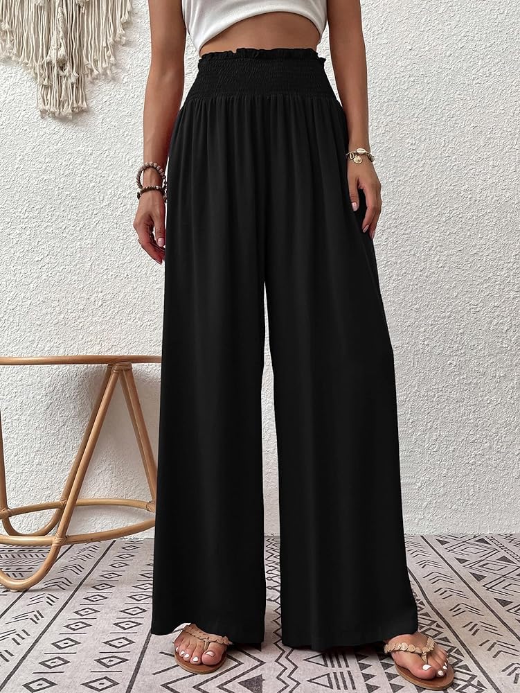 Cicy Bell Pantalon Palazzo pour femme, droit, ample, élastique, avec poches