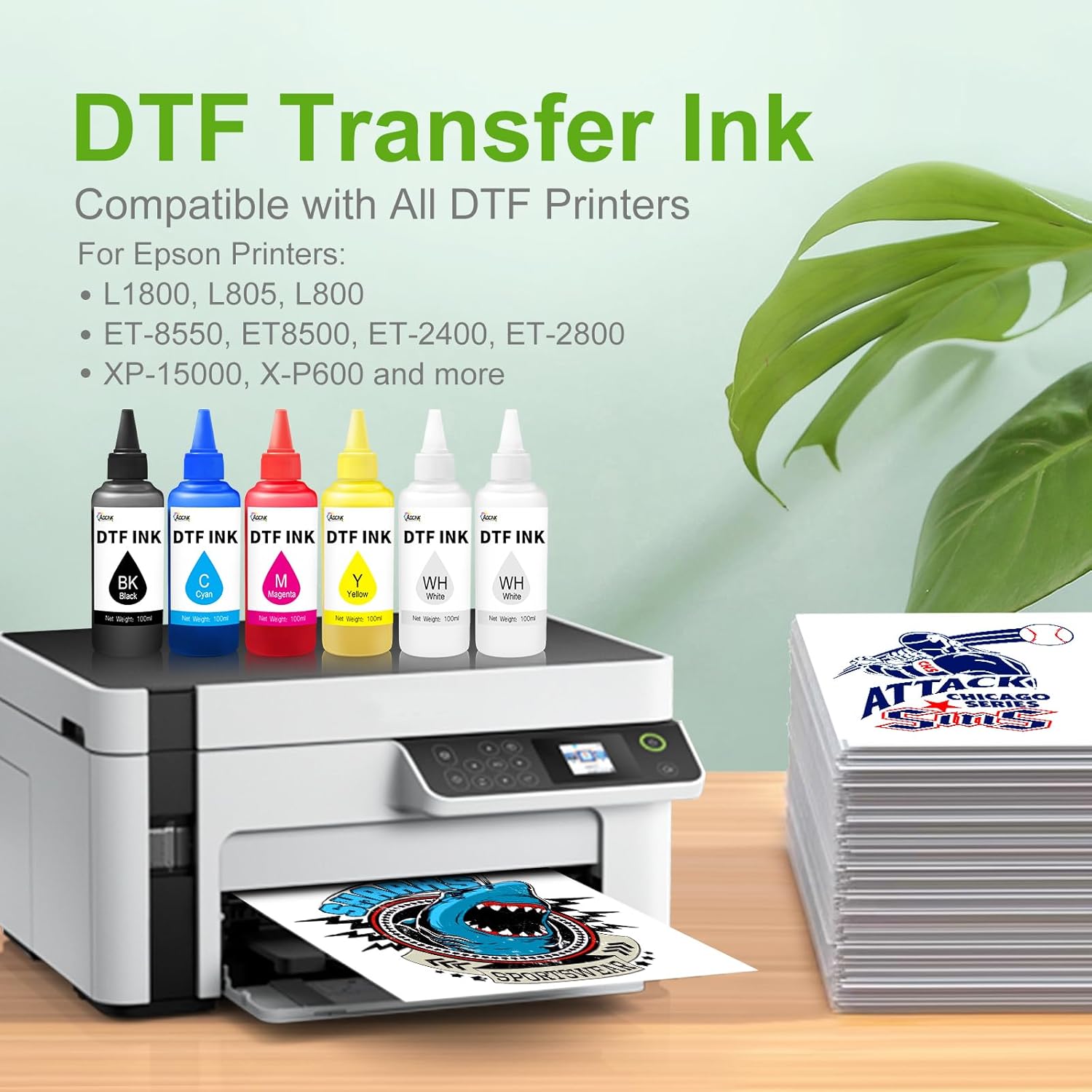 DTF Ink White 1000ml, Premium White DTF Printer Ink, DTF Ink Refill for ET-8550 XP15000 L1800, R1390 R2400 (1000ml)