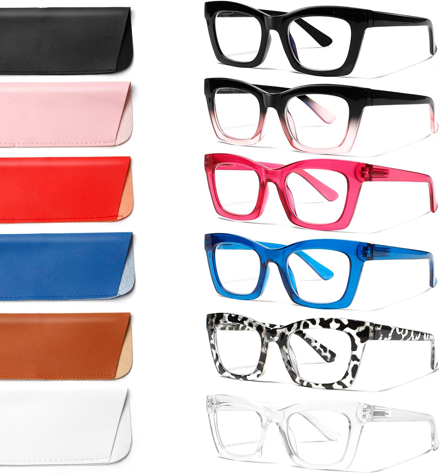 6 Pack Oprah Style Reading Glasses for Women Blue Light Blocking Computer Square Readers with Spring Hinge (Mix Color, 1.50, x)