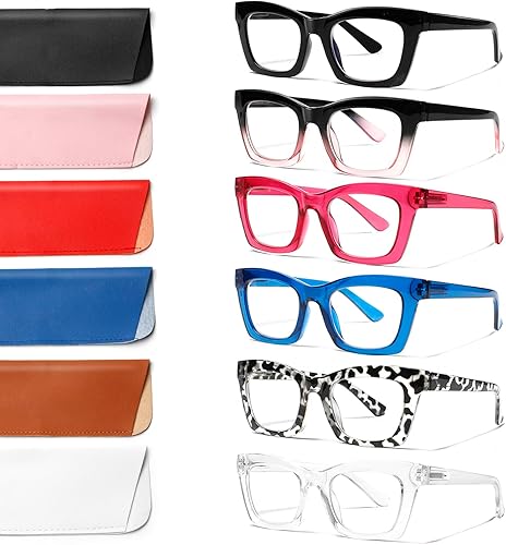 ZOECENT Paquete de 6 lentes de lectura estilo Oprah para mujer, bloqueo de luz azul, lectores cuadrados con bisagra de resorte ZOECENT Paquete de 6 lentes de lectura estilo Oprah para mujer, bloqueo de luz azul, lectores cuadrados con bisagra de resorte