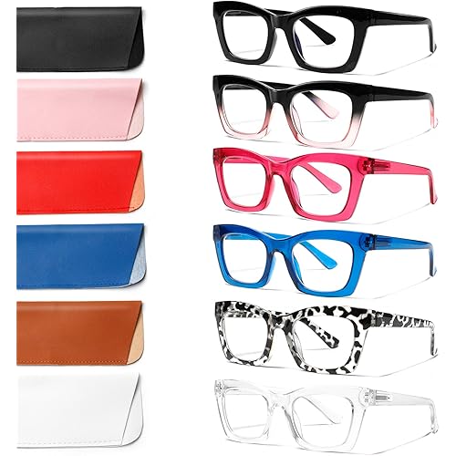 6 Pack Oprah Style Reading Glasses for Women Blue Light Blocking Computer Square Readers with Spring Hinge (Mix Color, 2.00, x)