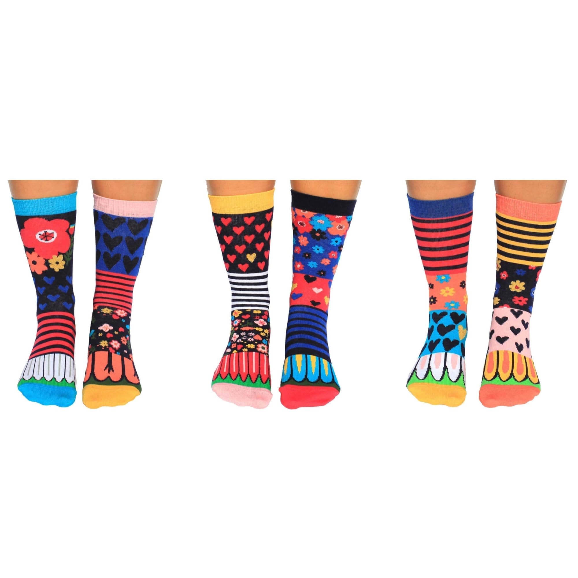 United Oddsocks - Confezione da 6 calzini da donna Mix & Match, eccentrici, novità calzini per donna UK 37-42
