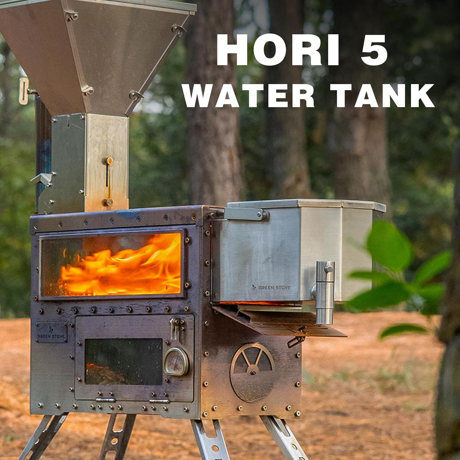 Hori 5 3L Tent Stove Water Tank, 304 Stainless Steel Side-Mount Hot Water Boiler with Spout, Compatible with Hori 5,Not for Hori 5 Max