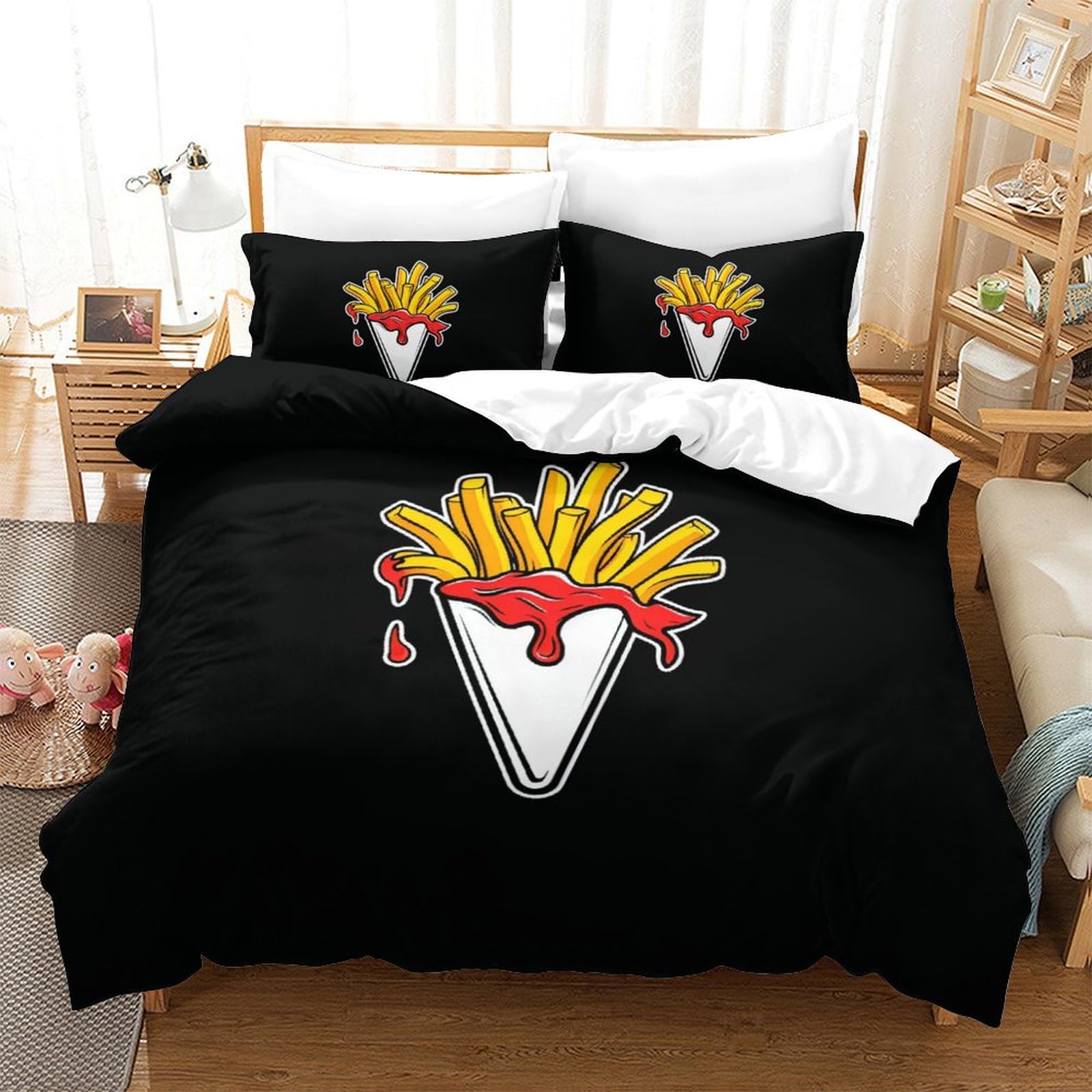 Housse de couette frites 3D parure 200x200cm microfres