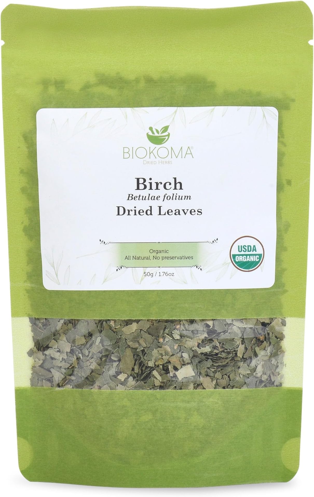 Biokoma Organic Birch Leaf Tea Loose Dried Leaves 50g 1.76oz - Detox Support Digestion Immunity Herbal Tea - USDA Organic - Resealable Moisture Proof Pouch - No Additives - Non GMO - Kosher