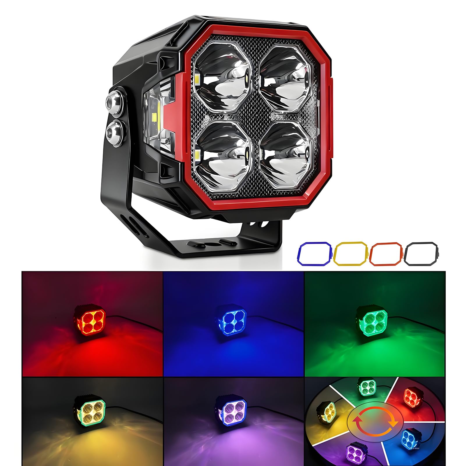 Generic 3-calowe światła Terenowe LED RGB 30000 Lm Ultra Jasne światła Przeciwmgielne 6000 K Spot Beam Flood z 4 Wymiennymi Osłonami do Ciężarówki SUV ATV