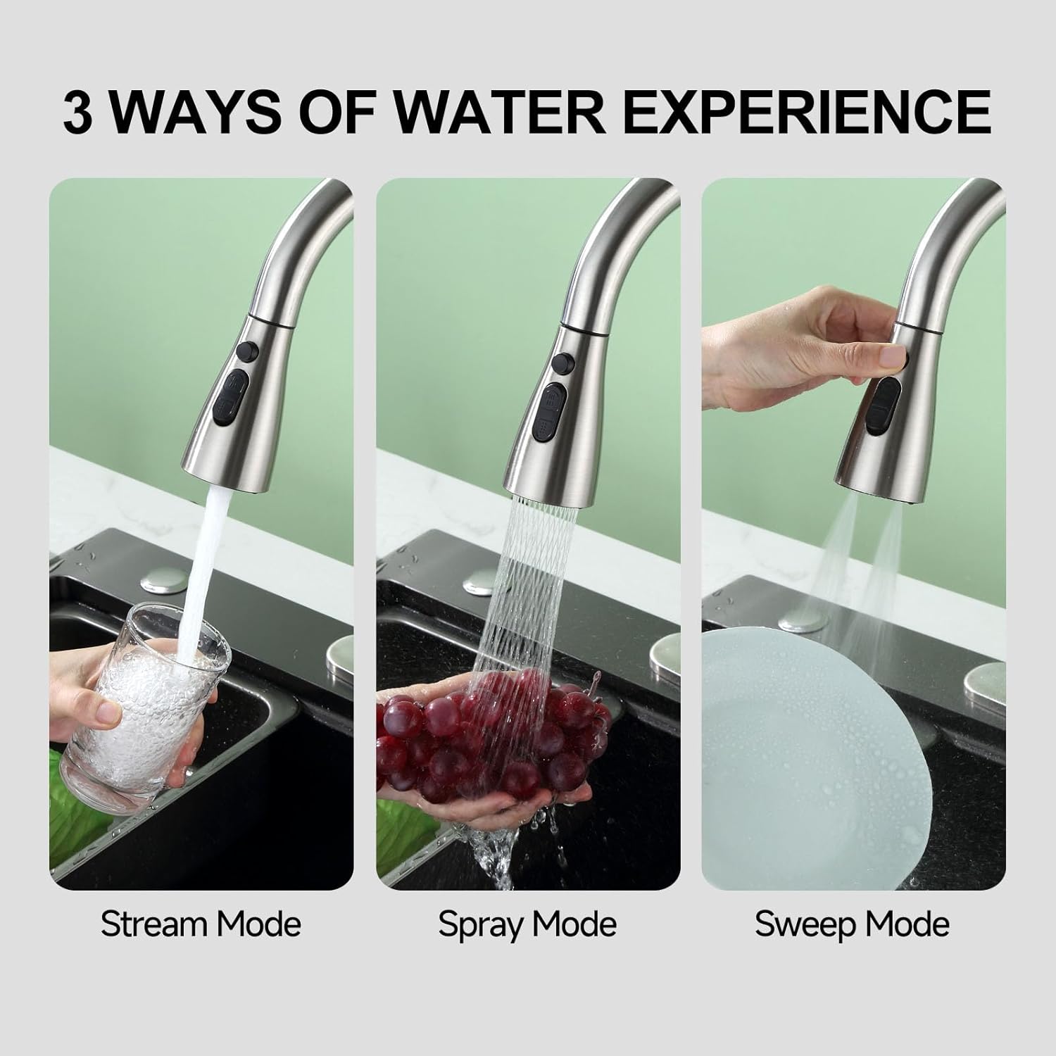 Brushed Nickel Kitchen Faucet with Pull Down Sprayer, High Arc Single Hole Stainless Steel Kitchen Sink Faucet with 3-Function Sprayer, for Farmhouse Camper Laundry Rv Bar, CL001-BN