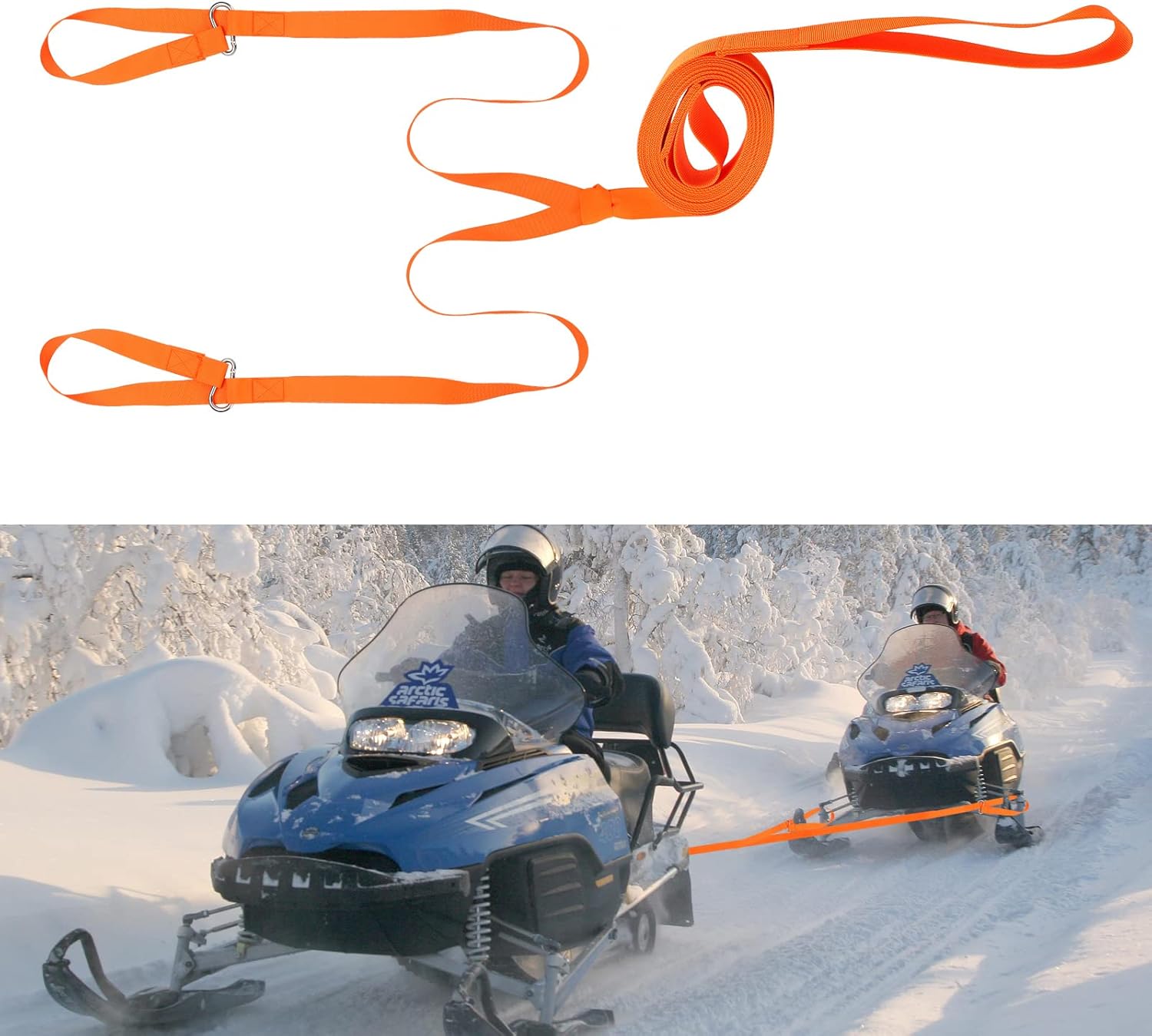 COAOD Snowmobile Tow Strap, Reinforced Tow Rope with Two Metal Hooks