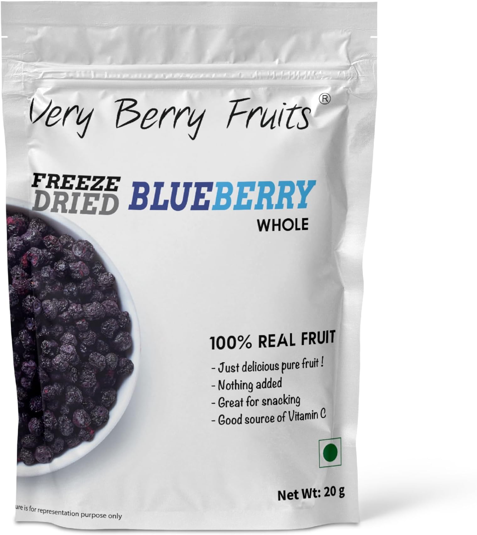 VERY BERRY FRUITS Freeze Dried Berries 20 Gram|Healthy Snacks|Sugar Free|Natural Berry (Blueberry)