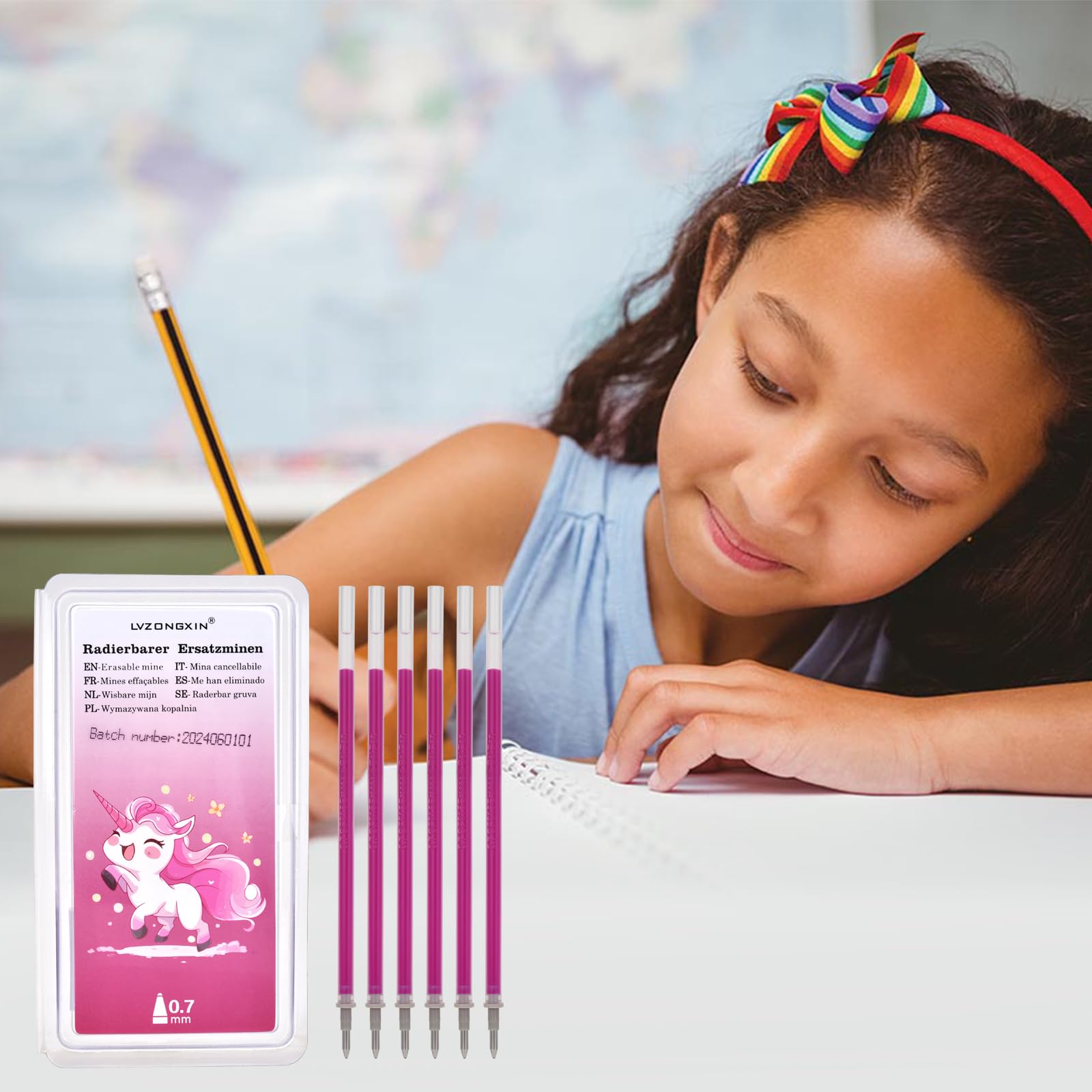 LVZONGXIN Recambios Compatibles Con Legami, Punta De 0,7 Mm, Altura 13 Cm, Rollo De Tinta Borrable (rosa, 6