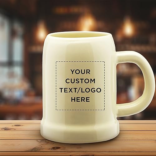 Miniatura 6 de Taza de cerámica personalizada de 28 onzas, juego de 6, paquete personalizado a granel, ideal para Octoberfest, pub, restaurante y más, color beige