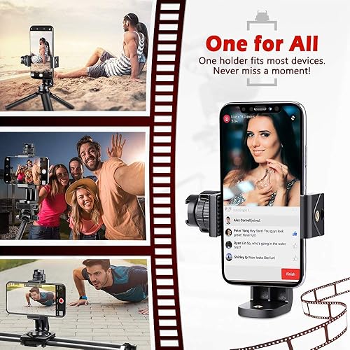 Miniatura 8 de Zeadio Soporte para trípode para teléfono inteligente, abrazadera adaptadora para teléfono celular con soporte de zapata fría, palo selfie y