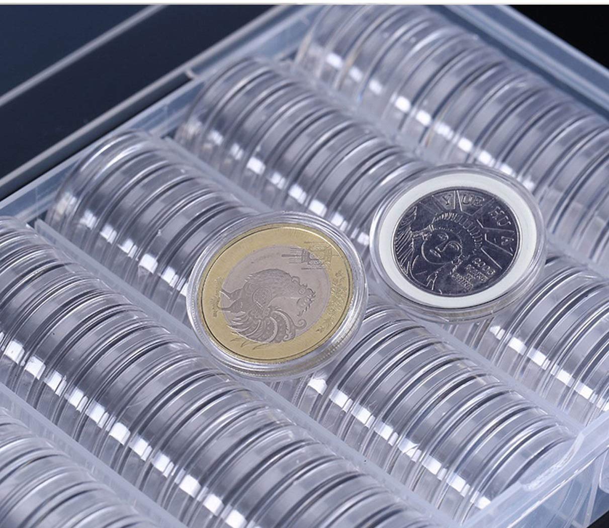 Coffret 100 Capsules De Protection Pour Pièces De Monnaie 25 Mm – Porte-Pièces Transparent Avec Boîte De Rangement, Étui Collection Anti-Poussière