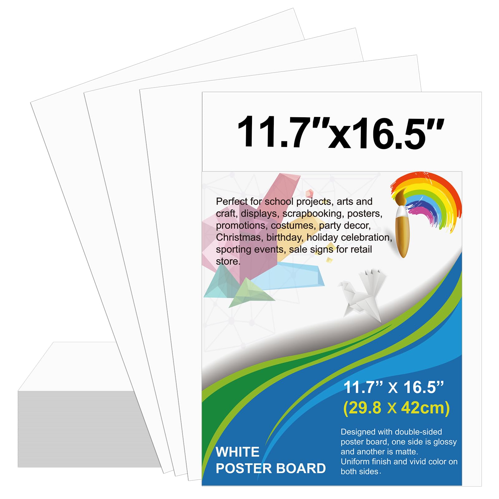100 Pcs Poster Board 11.7 x 16.5 Inches White Poster Board Paper Bulk, ROOKEA 250 GSM Thickness Vision Board Blank Graphic Display Posterboards for