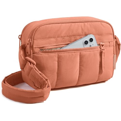 BAGSMART Cross Body Purse, Mini Crossbody Bags for Women Travel Purse, Puffy Shoulder Handbag Wallet with RFID Blocking Slots, Terracotta Pink