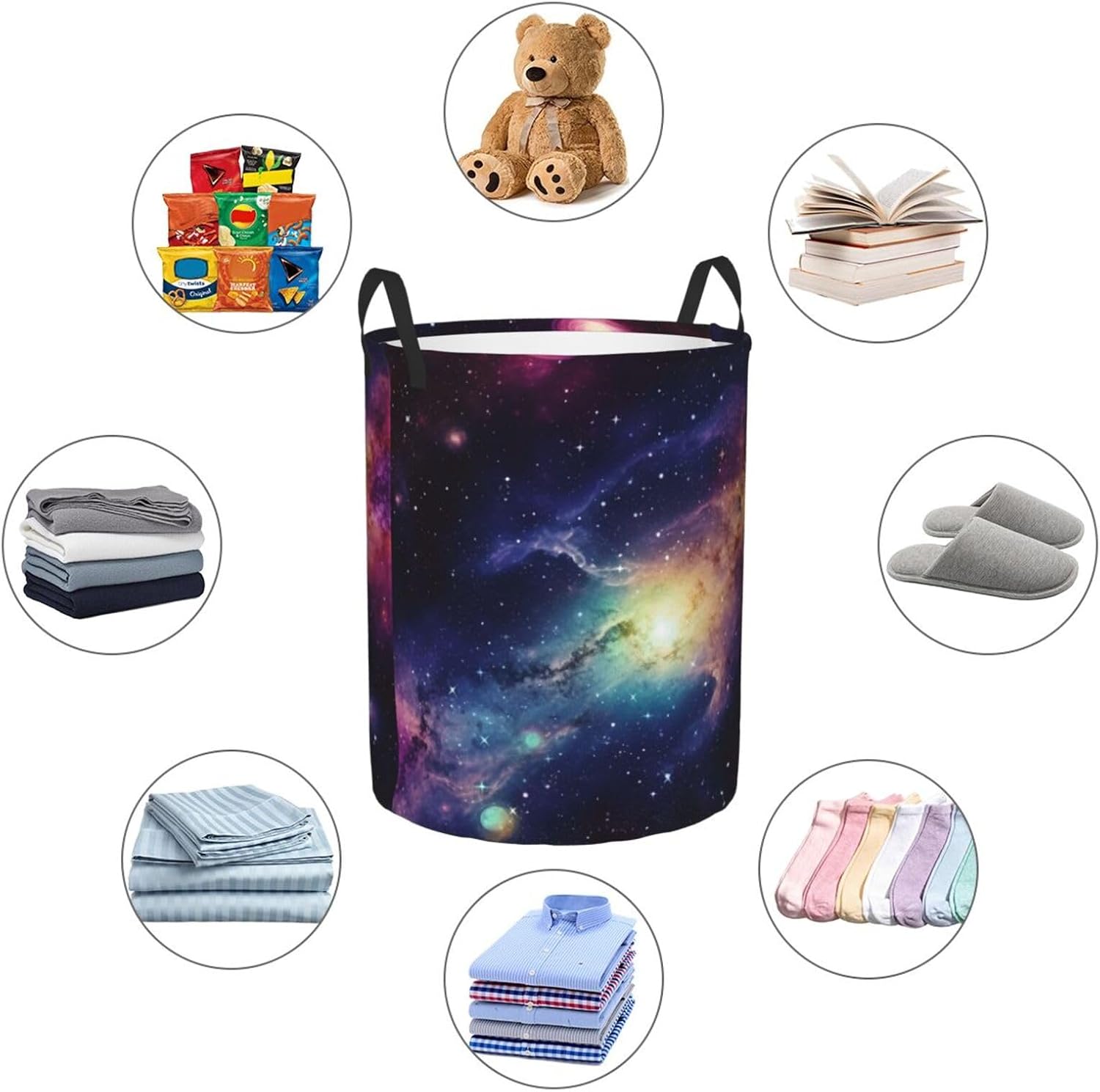 Galaxy in The Universe print Circular Hamper Waterproof Storage Bin Organizer Basket Laundry Hamper With Handles For Clothes Toys Medium