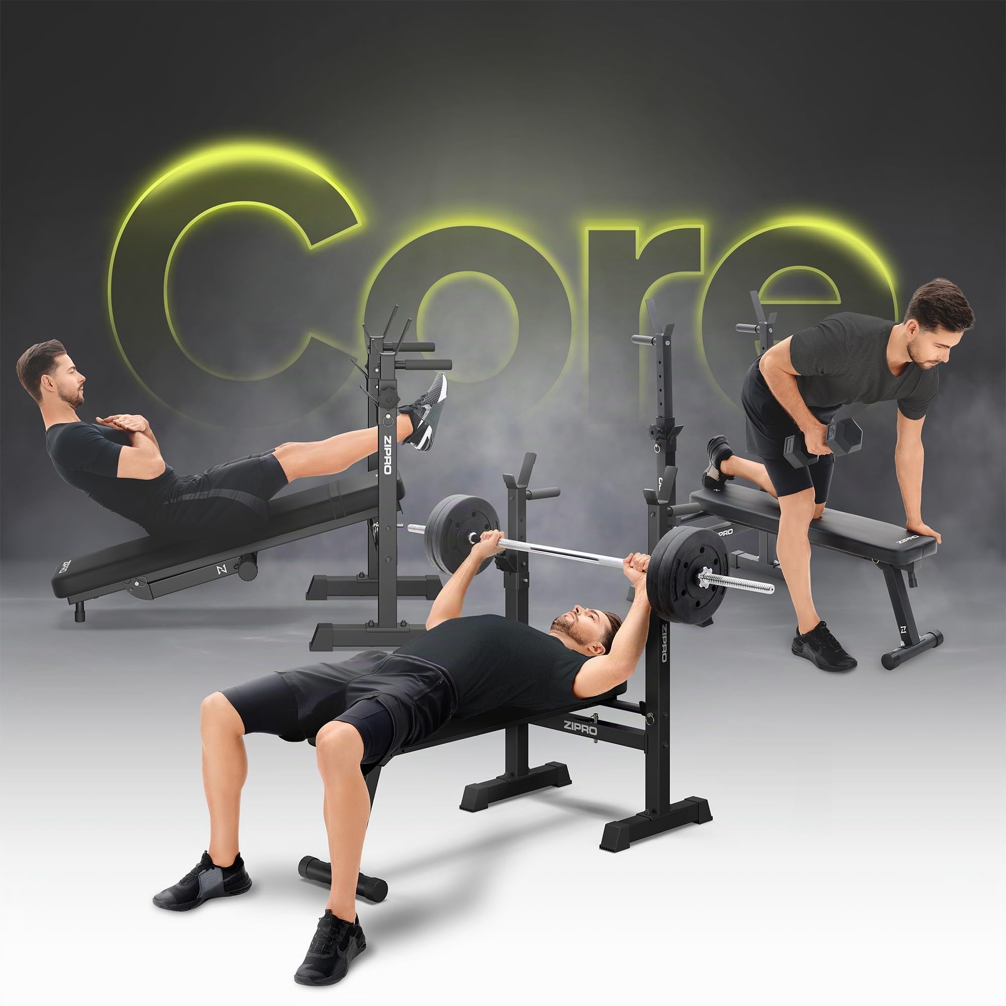 ZIPRO Panca pesi per panca piana regolabile con supporti per bilanciere panca fitness pieghevole con maniglie per push up capacità 230 kg per home gym