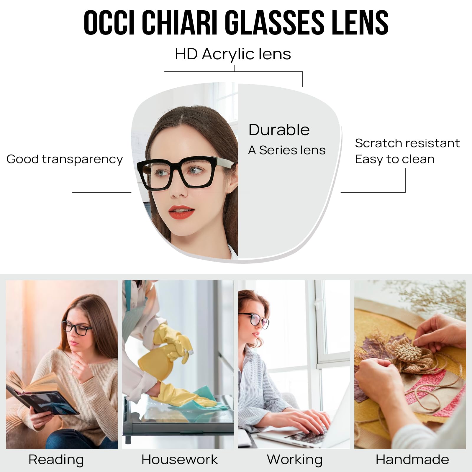 OCCI CHIARI Womens Thick Frame Reading Glasses 4.0, Stylish Reading Glasses for Women Stylish Square Readers Glasses (Black 400) - Image 3