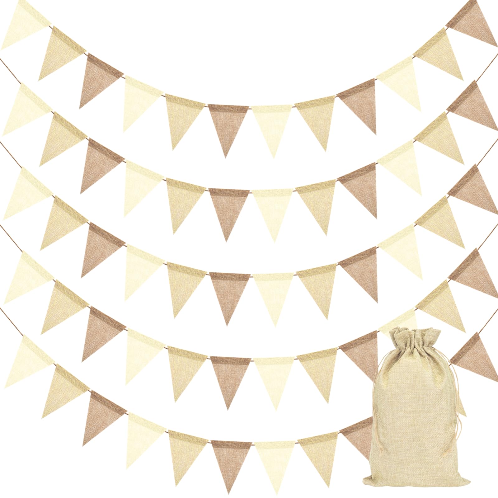 KICNIC Vlaggenlijn – 5 Stuks, 20 Meter Totaal, 60 Vlaggetjes, Weerbestendig, In Beige En Bruin, Voor Feest, Bruiloft En Kinderkamer
