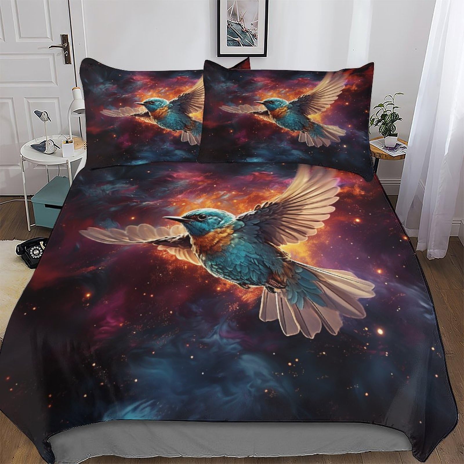 Housse de couette oiseau mignon lavable en machine pour simplifier le lit des enfants