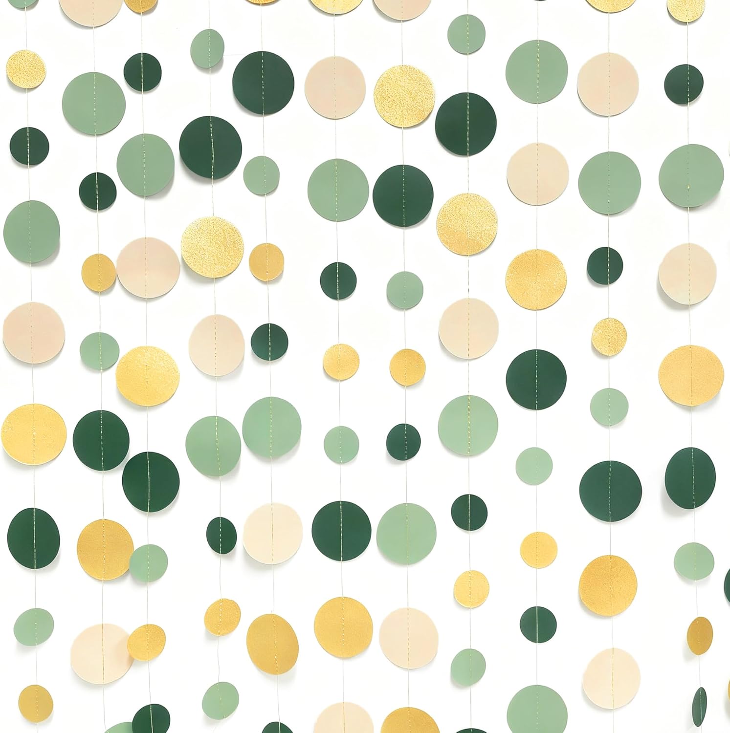 Sage Green Gold Beige Party Polka Dot Garlands Oilve Green Glitter Gold Hanging Paper Circle Dots Streamer for Baby Shower Birthday Wedding Engagement Retirement Boho Safari Party Decorations Supplies - Image 4