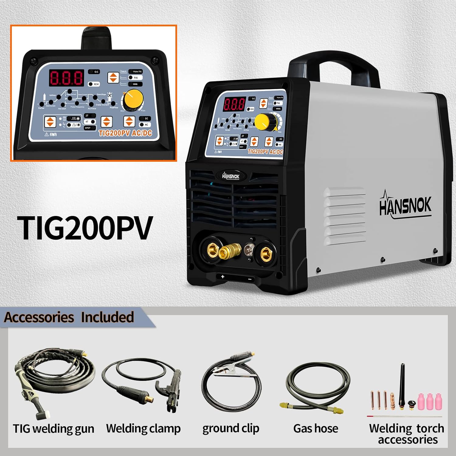 TIG200PV TIG Welder, AC/DC 200Amp Digital LCD Display IGBT Pulse TIG/Stick Welder, Dual Voltage 220V/110V, Arc Welder, TIG Welding Machine with Torach Accessories (Tig200PV)