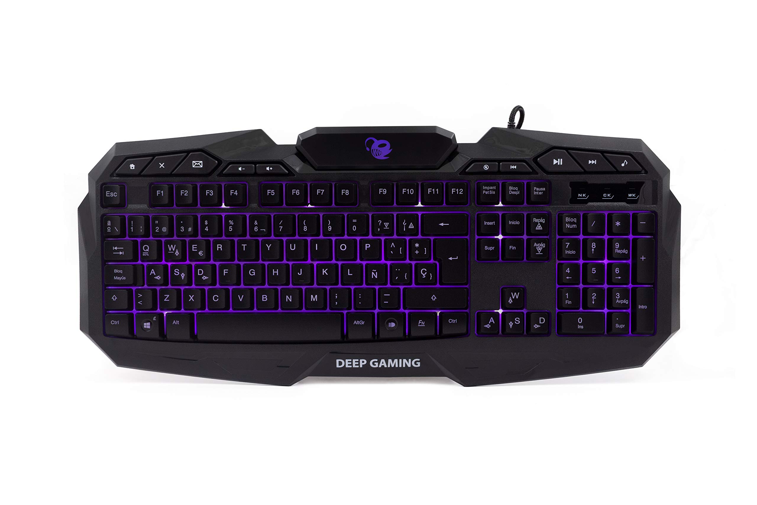 Deep Gaming X-Wing Setup Gaming 4 en 1: Teclado Membrana QWERTY con Ñ retroiluminado, ratón óptico LED 2400 dpi, Auriculares Gamer con micrófono, Alfombrilla Antideslizante. PC/Xbox One/PS4, Negro