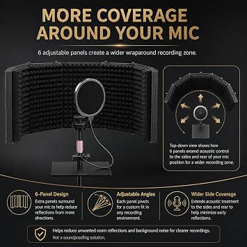 6-Panel Microphone Isolation Shield with Adjustable Stand