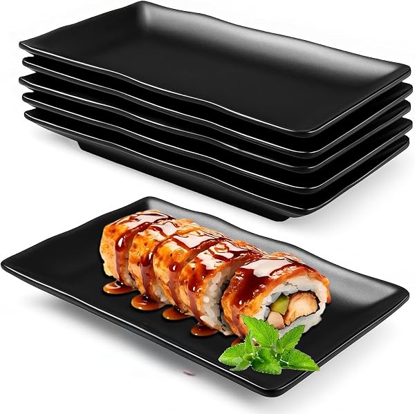 FARYODI Piatti da portata rettangolari, 6 pezzi, 20,7 x 12,8 x 2,7 cm, in melamina, piatti da dessert, piatti da spuntino per sushi insalata antipasti torta - 1