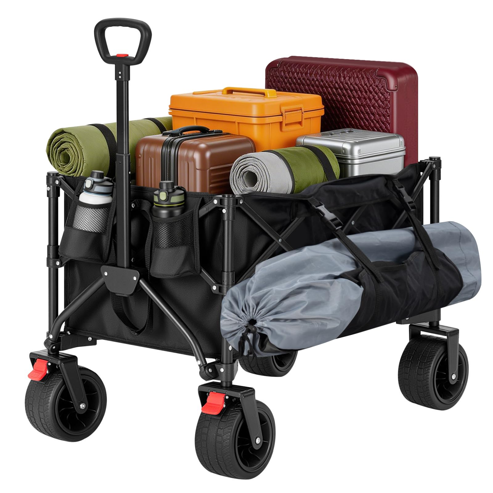 WOLTU Carrello Pieghevole Multifunzione con Ruote Rimovibili, Manico Regolabile, Custodia Antipolvere, Telaio in Acciaio, 150 L, Portata 180 kg, Carrello da Giardino per Campeggio e Spiaggia, Nero