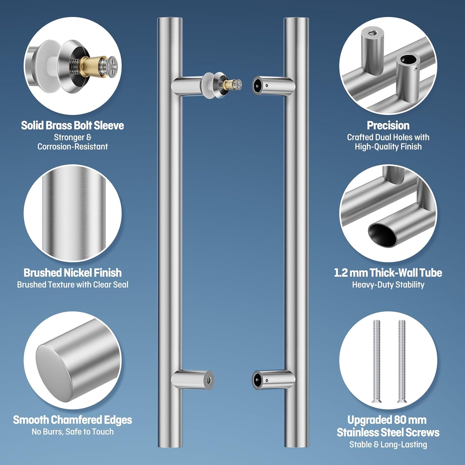 Ranbo 18" Ladder Style Push Pull Handle, 300mm (11-13/16 inch) CTC,Back-to-Back Handle,Anti-Fingerprint, Heavy Duty 1.2mm Thick 304 Stainless Steel for Barn,Glass, Shower Doors, Brushed Nickel