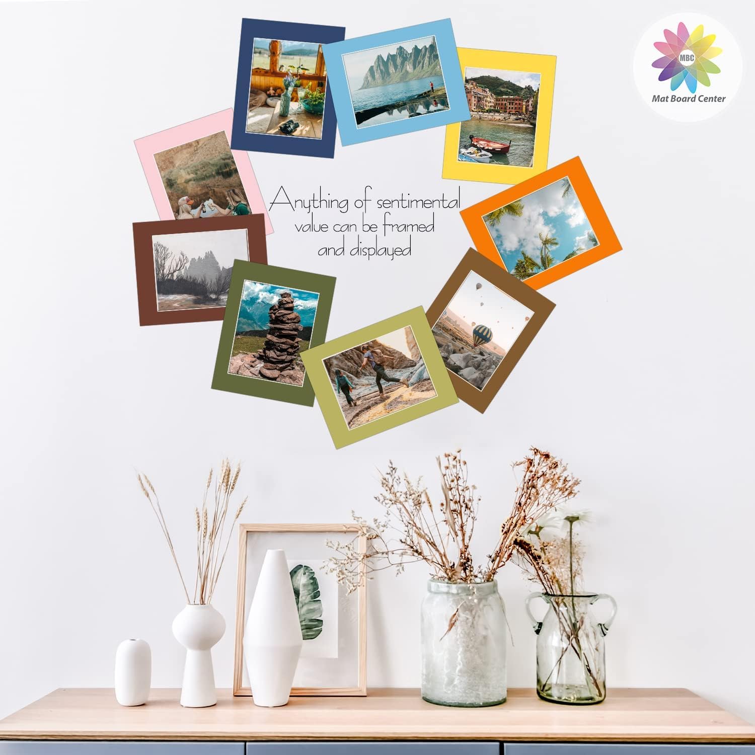 Mat Board Center, Pack of 20 11x14 MIXED COLORS White Core Picture Mats for 8x10 Photos pictures and prints.